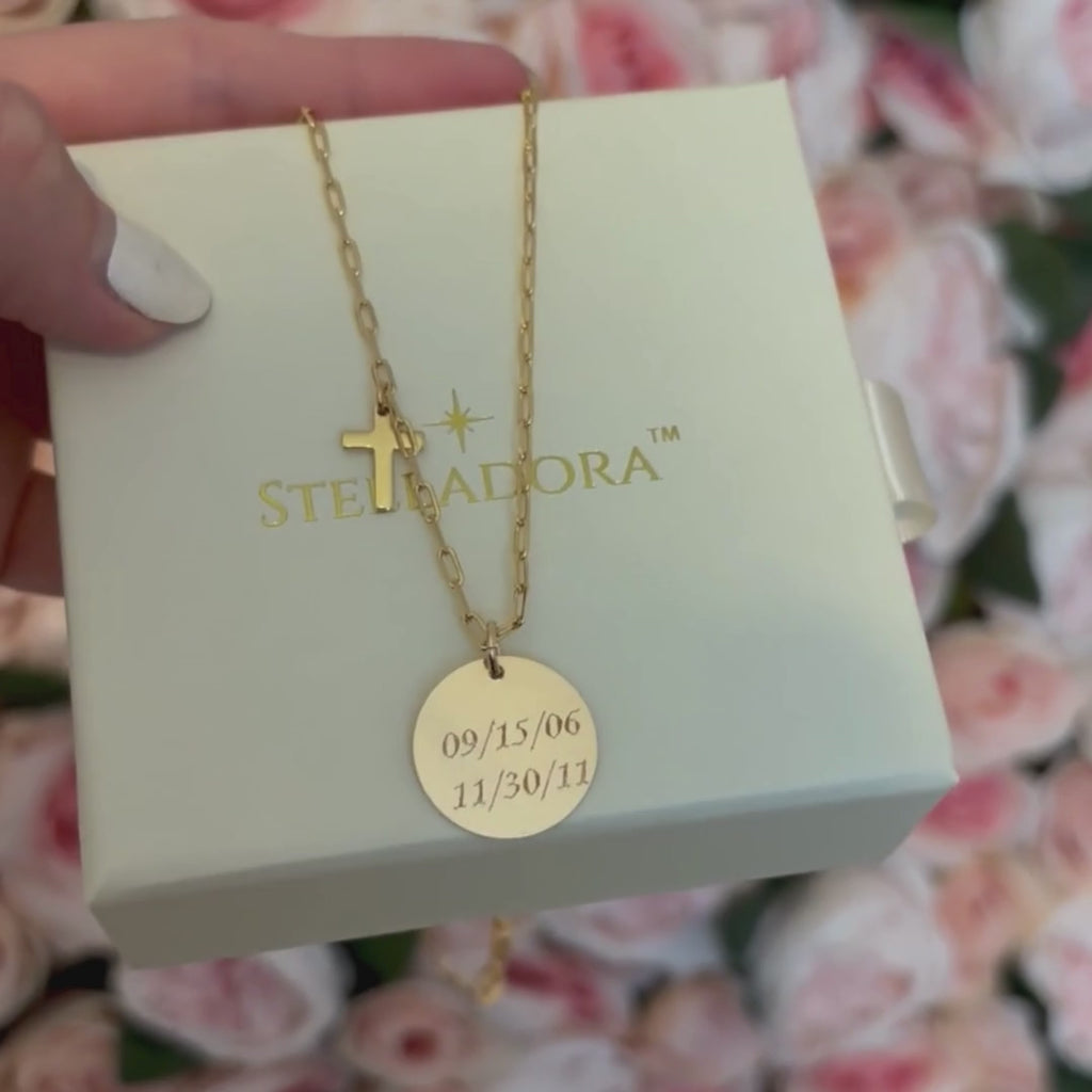 Engraved charm necklace- gold filled